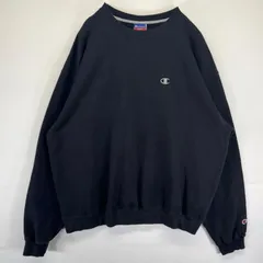 古着 チャンピオン Champion スウェット トレーナー 前V プルオーバー  ワンポイントロゴ刺繍 大きいサイズ 2XL  ブラック メンズ