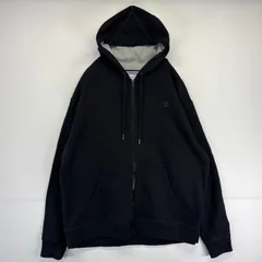古着 チャンピオン Champion パーカー ワンポイントロゴ フルジップ 大きいサイズ 刺繍 スウェット XL  ブラック メンズ