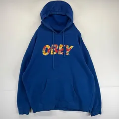 古着 オベイ OBEY パーカー プルオーバー  ビッグプリントロゴ フーディ 大きいサイズ スウェット XL  ブルー メンズのサムネイル