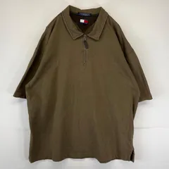 古着 90's/90年代 トミーヒルフィガー TOMMY HILFIGER ポロシャツ ハーフジップ スウェット ワンポイントロゴ 2XL  ブラウン系 メンズ