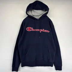 古着 チャンピオン Champion パーカー スウェット ビッグロゴ刺繍 フーディー プルオーバー   M  ネイビー メンズ