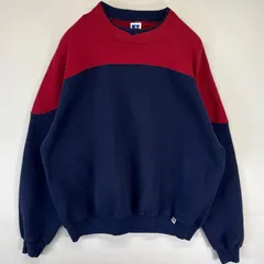 古着 90's/90年代 ラッセル Russell USA製 スウェット トレーナー ツートンカラー 無地 大きいサイズ XL  レッド メンズ