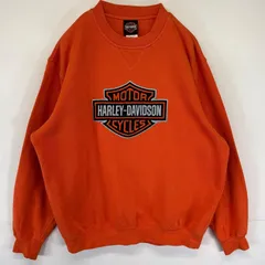 古着 ハーレーダビッドソン HARLEY DAVIDSON スウェット トレーナー 刺繍エンブレムロゴ クルーネック バックロゴ M  オレンジ メンズ