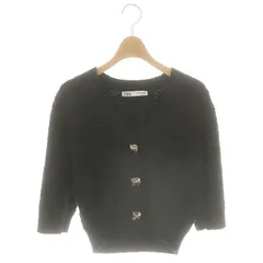 ザラ ZARA textured cardigan カーディガン ニット 五分袖 S ブラック /HK ■OS