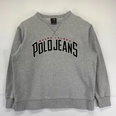 古着 ポロジーンズ POLO JEANS スウェット トレーナー クルーネック ロゴ刺繍デザイン プルオーバー M  グレー系 メンズのサムネイル