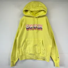 古着 チャンピオン Champion パーカー リバースウィーブ プルオーバー ワッペン ビッグロゴ スウェット M  イエロー メンズ
