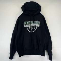 古着 チャンピオン Champion パーカー リバースウィーブ プルオーバー スウェット プリントデザイン L  ブラック メンズ