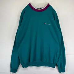 古着 90's/90年代 チャンピオン Champion USA製 スウェット トレーナー ロンT ロゴ刺繍 2段襟 クルーネック 大きいサイズ 2XL  グリーン系 メンズ