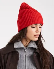 ピーシーズ レディース アクセサリー 帽子 リブ Pieces chunky ribbed beanie hat Goji Berry レッド