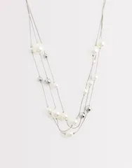 エイソス レディース アクセサリー ネックレス・チョーカー・ペンダントトップ レース ASOS Curve ASOS DESIGN Curve multirow necklace with faux pearls tone SILVER シルバー