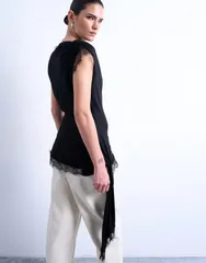 トップショップ レディース トップス Tシャツ レーストリム レース Topshop cowl neck lace trim top Black ブラック