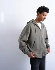 トップマン メンズ アウター パーカー・スウェット Topman heavyweight oversized zip up hoodie in olive オリーブのサムネイル