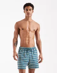 エイソス メンズ 水着 ハーフパンツ・ショーツ プリント ショートパンツ ASOS DESIGN swim shorts in mid length in wavy blue print BLUE ブルー