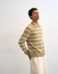 トップマン メンズ アウター ニット・セーター レギュラーフィット クルーネック ポロシャツ Topman regular fit knit crewneck polo shirt with striのサムネイル