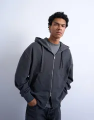 トップマン メンズ アウター パーカー・スウェット Topman heavyweight oversized zip up hoodie in charcoal チャコールのサムネイル