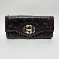 3919 GUCCI グッチ 長財布 インターロッキング GG ダークブラウン シマレザー