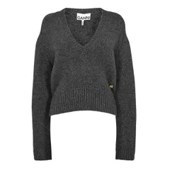 ガニー レディース アウター ニット・セーター Vネック ウール Ganni Womens Wool Yak VNeck Jumper Phantomのサムネイル