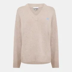 ガニー レディース アウター ニット・セーター Vネック ウール Ganni Womens Wool Mix VNeck Jumper Sand サンドのサムネイル
