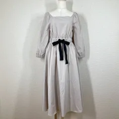 ミコアメリ シャーリング ロングワンピース F グレージュ ウエストリボン フレア Aライン MICOAMERI くすみカラー 長袖 春秋