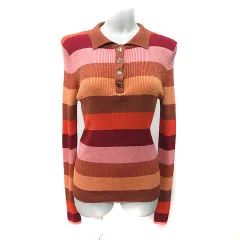 ザラ ZARA ポロシャツ リブ ボーダー 長袖 マルチカラー /YI ●RY