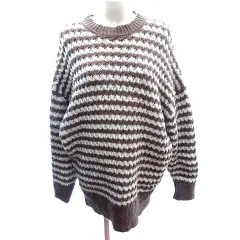 ザラ ZARA ニット ワンピース ミニ ボーダー ナイロン 長袖 M 茶 ブラウン /AU