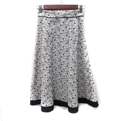 アプワイザーリッシェ Apuweiser-riche フレアスカート ミモレ ロング 花柄 刺繍 1 S 白 ホワイト 黒 ブラック /YI