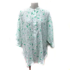 ラエフ la.f... ワンピース ミニ チュニック 七分袖 シアー 総柄 2S 白 ホワイト 緑 グリーン /YI