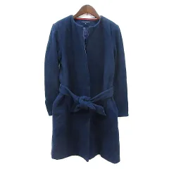 トミーヒルフィガー TOMMY HILFIGER ノーカラーコート ロング 総裏地 ウール M 紺 ネイビー /MN