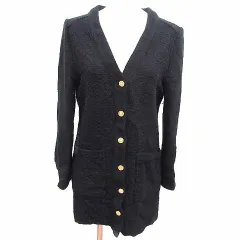 ザラ ZARA ノーカラーコート ツイード M 黒 ブラック /YK