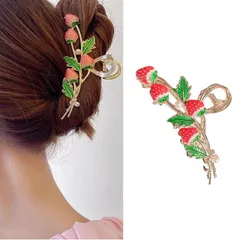 HAPVITAL 髪留め バンスクリップ ヘアクリップ オフ ィス シンプル ヘアアクセサリーおしゃれ 贈り物 レディース用 韓国風 長さ約11.5cm 髪飾り クリップ 大きめ オフ ィス 1個 (ストロベリー・デザイン)