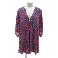 ミルクフェド MILKFED. ワンピース ミニ 総柄 ハート柄 七分袖 S 紺 ネイビー 赤 レッド /MS