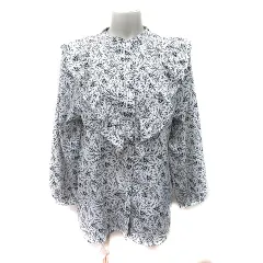 ドレスキップ DRESKIP シャツ ブラウス フリル 長袖 総柄 M 白 ホワイト 黒 ブラック /YI