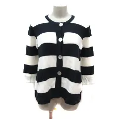 グリーンレーベルリラクシング ユナイテッドアローズ green label relaxing カーディガン ニット ボーダー 七分袖 紺 ネイビー 白 ホワイト /MS