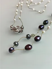 【未使用品】天然淡水パール 超ロングネックレス 122cm シルバー刻印 バロック