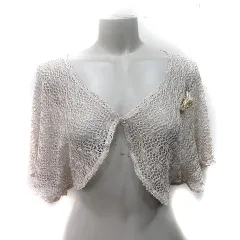 ロペ ROPE カーディガン ボレロ 透かし編み 半袖 ブローチ付き ベージュ /YI