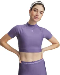 アンダーアーマー レディース トップス シャツ Under Armour Womens HeatGear Crop Mock Purple LuxePurple Crest パープルのサムネイル