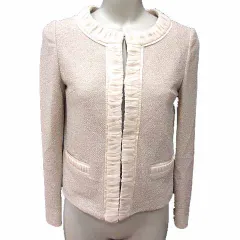 ストロベリーフィールズ STRAWBERRY-FIELDS ノーカラージャケット ツイード 総裏地 ベージュ /YK