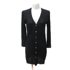 ロートレアモン LAUTREAMONT ロングカーディガン ニット 長袖 シアー 麻混 リネン混 38 M 黒 ブラック /YI