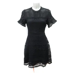 スナイデル SNIDEL ワンピース ひざ丈 透かし編み レース 半袖 ベアバック 0 XS 黒 ブラック /YI