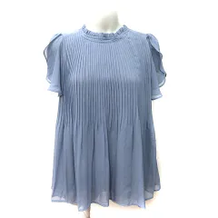 ビス ViS シフォンブラウス プルオーバー シアー 半袖 F 紺 ネイビー /YI