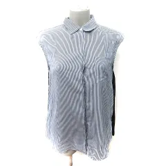 ノーリーズ Nolley's シャツ ブラウス フレンチスリーブ ストライプ 切替 シフォン プリーツ M マルチカラー /YI