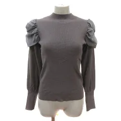 ナチュラルビューティーベーシック NATURAL BEAUTY BASIC ニット カットソー リブ 切替 長袖 F 茶 ブラウン グレー /MS