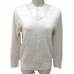 ディスコート Discoat ニット カットソー Vネック ラメ 長袖 M 白 ホワイト /YK