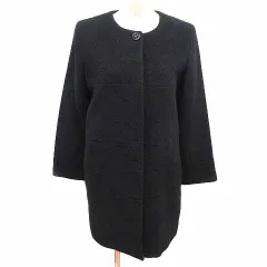 ナチュラルビューティーベーシック NATURAL BEAUTY BASIC ノーカラーコート 総裏地 ウール アンゴラ混 M 黒 ブラック /YK