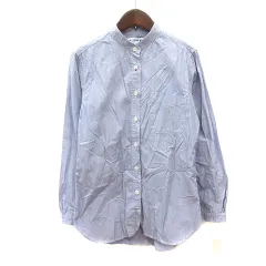 イネス INES DELA FRESSANGE ユニクロ UNIQLO シャツ スタンドカラー ストライプ 長袖 S 青 ブルー /MN