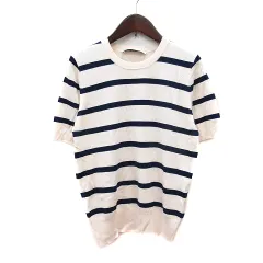 ザラ ZARA ニット カットソー ボーダー 五分袖 L 白 アイボリー /MN
