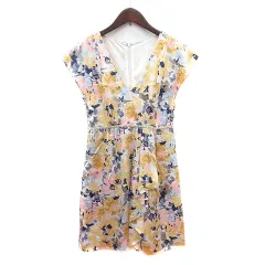 チェスティ Chesty ワンピース ミニ カシュクール 花柄 フレンチスリーブ スパンコール ビーズ 1 S 黄色 イエロー /MN