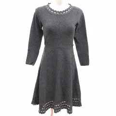 プロポーション ボディドレッシング PROPORTION BODY DRESSING ワンピース ひざ丈 ニット 透かし編み 長袖 2 M チャコールグレー /YK