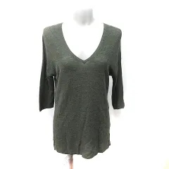 セオリー Theory チュニック ニット カットソー 七分袖 麻 リネン S 緑 カーキ /YI