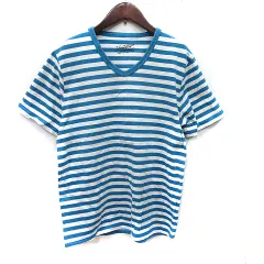 ジャーナルスタンダード JOURNAL STANDARD Tシャツ カットソー ボーダー 半袖 L 青 ブルー 白 ホワイト /YI